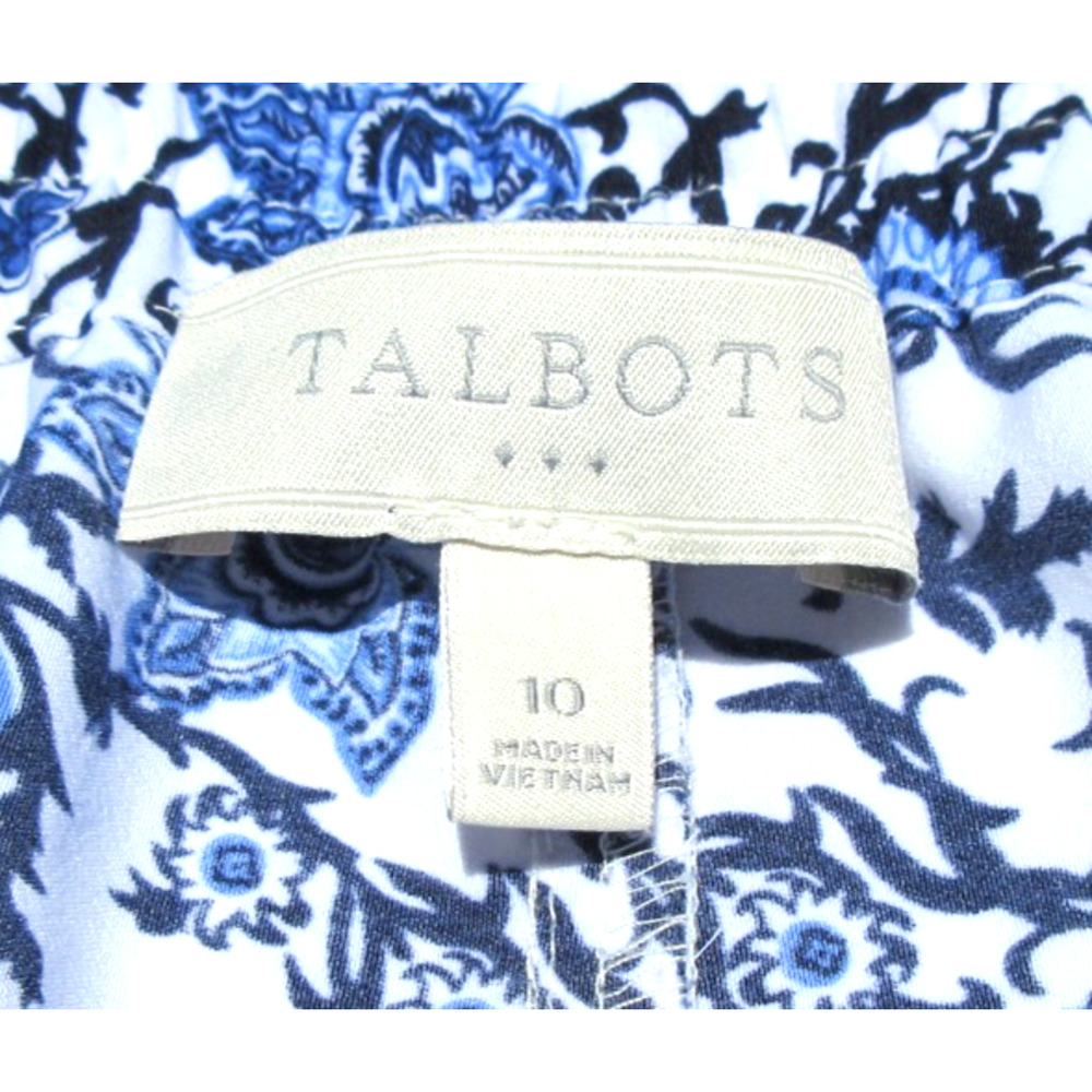 Talbots Womens 10 Blue-White Floral Print Lightweight Elastic-Waist Boho Pants - Picture 2 of 6